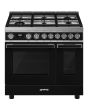 Smeg CPF92GMBL 90cm Portofino Dual Fuel Range Cooker, Black
