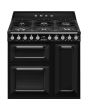 Smeg TR93BL 90cm Victoria Dual Fuel Range Cooker, Black