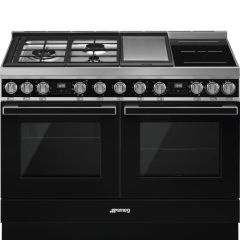 Smeg CPF120IGMPBL 120cm Portofino Dual Fuel Range Cooker, Black
