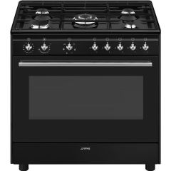 Smeg CX91GMBL 90cm Concert Dual Fuel Range Cooker, Black