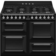 Smeg TR4110BL1 110cm Victoria Dual Fuel Range Cooker, Black