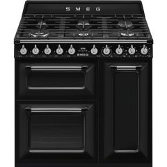 Smeg TR93BL 90cm Victoria Dual Fuel Range Cooker, Black