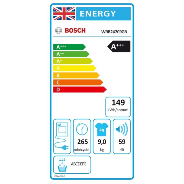Bosch WRB247C9GB, Heat pump tumble dryer