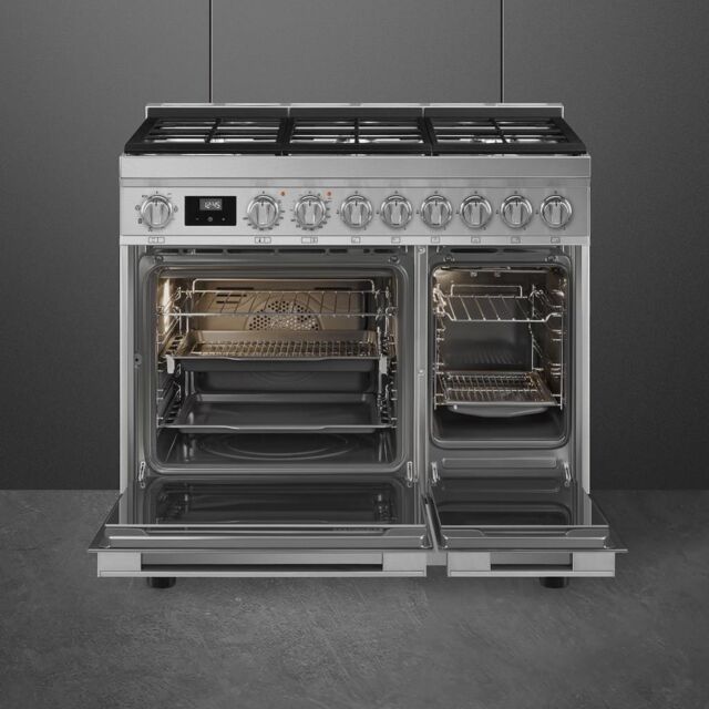Smeg CPF92GMX 90cm Portofino Dual Fuel Range Cooker, Stainless Steel