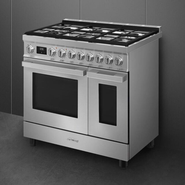 Smeg CPF92GMX 90cm Portofino Dual Fuel Range Cooker, Stainless Steel