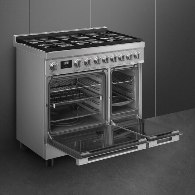 Smeg CPF92GMX 90cm Portofino Dual Fuel Range Cooker, Stainless Steel