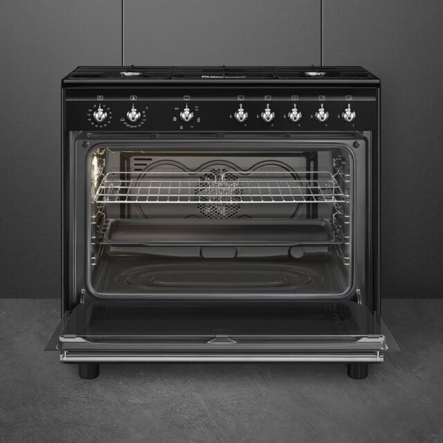 Smeg CX91GMBL 90cm Concert Dual Fuel Range Cooker, Black