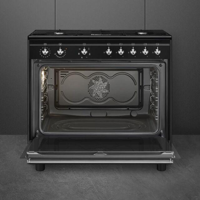 Smeg CX91GMBL 90cm Concert Dual Fuel Range Cooker, Black