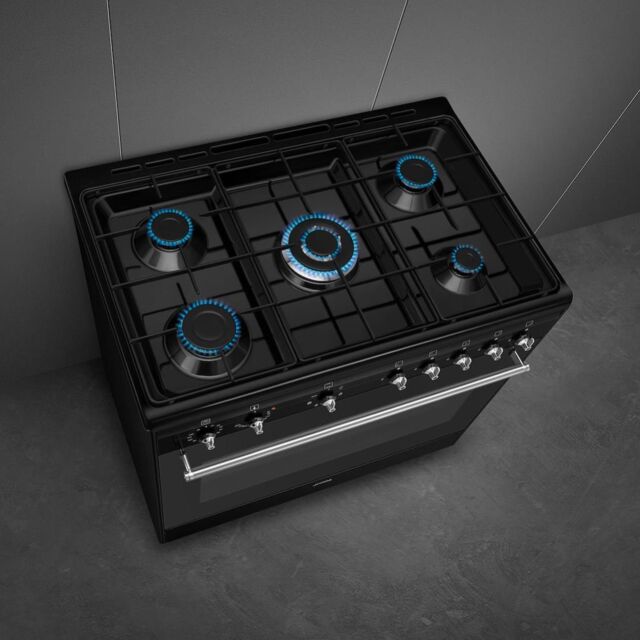 Smeg CX91GMBL 90cm Concert Dual Fuel Range Cooker, Black