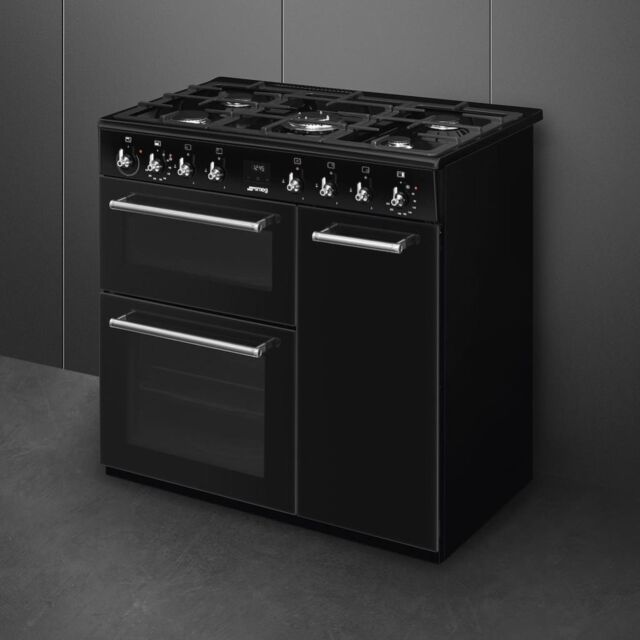 Smeg CX93GMBL 90cm Concert Dual Fuel Range Cooker, Black