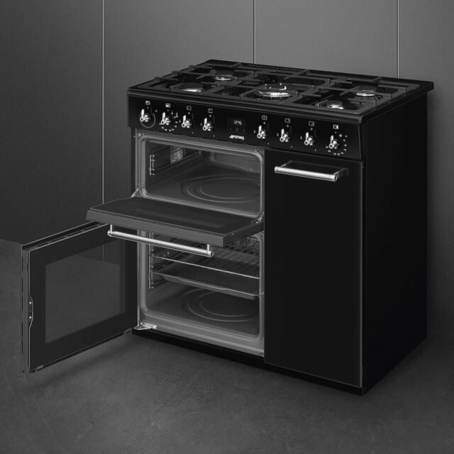 Smeg CX93GMBL 90cm Concert Dual Fuel Range Cooker, Black