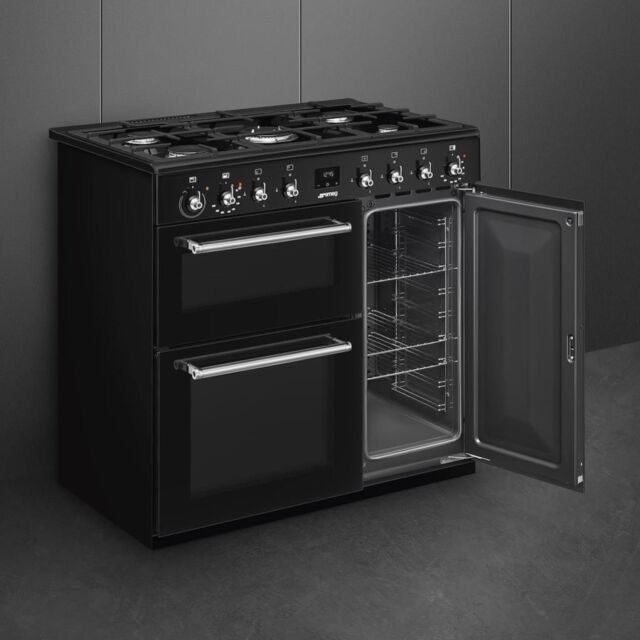 Smeg CX93GMBL 90cm Concert Dual Fuel Range Cooker, Black