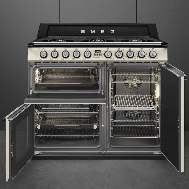 Smeg TR103P 100cm Victoria Dual Fuel Range Cooker, Cream