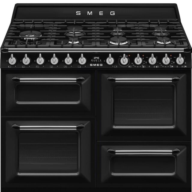 Smeg TR4110BL1 110cm Victoria Dual Fuel Range Cooker, Black