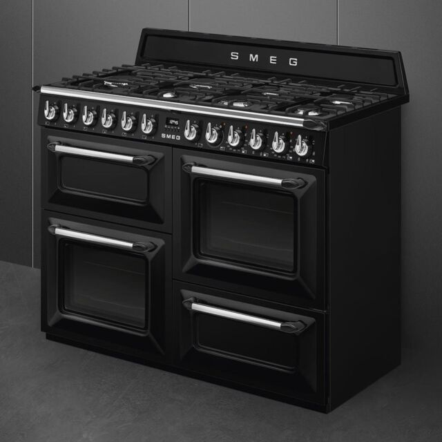 Smeg TR4110BL1 110cm Victoria Dual Fuel Range Cooker, Black
