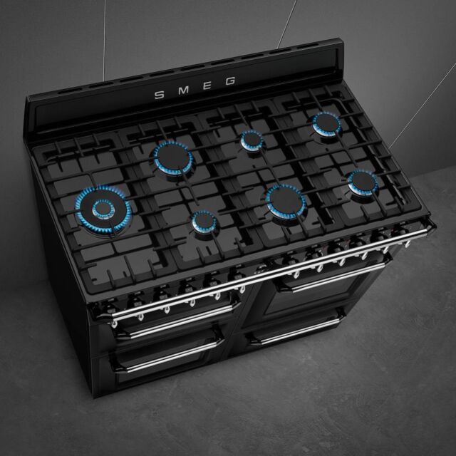Smeg TR4110BL1 110cm Victoria Dual Fuel Range Cooker, Black