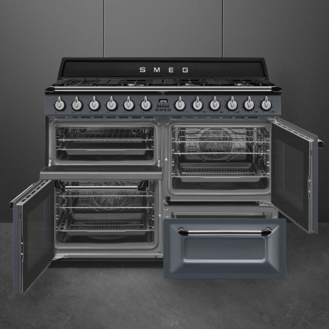 Smeg TR4110GR 110cm Victoria Dual Fuel Range Cooker, Slate Grey