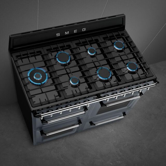 Smeg TR4110GR 110cm Victoria Dual Fuel Range Cooker, Slate Grey
