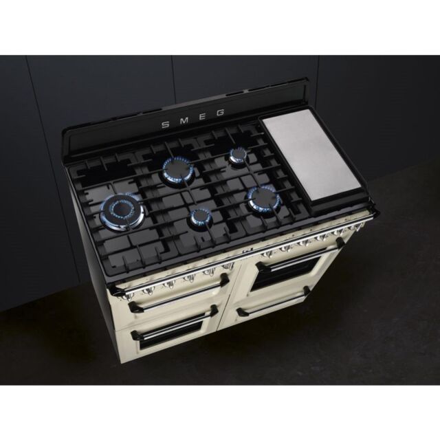 Smeg TR4110P1 110cm Victoria Dual Fuel Range Cooker, Cream