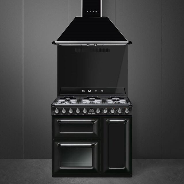 Smeg TR93BL 90cm Victoria Dual Fuel Range Cooker, Black