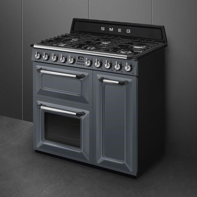 Smeg TR93GR 90cm Victoria Dual Fuel Range Cooker, Slate Grey