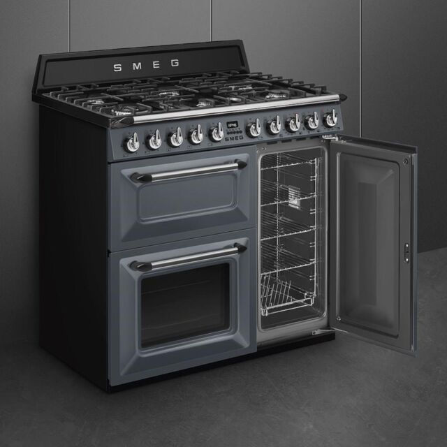 Smeg TR93GR 90cm Victoria Dual Fuel Range Cooker, Slate Grey