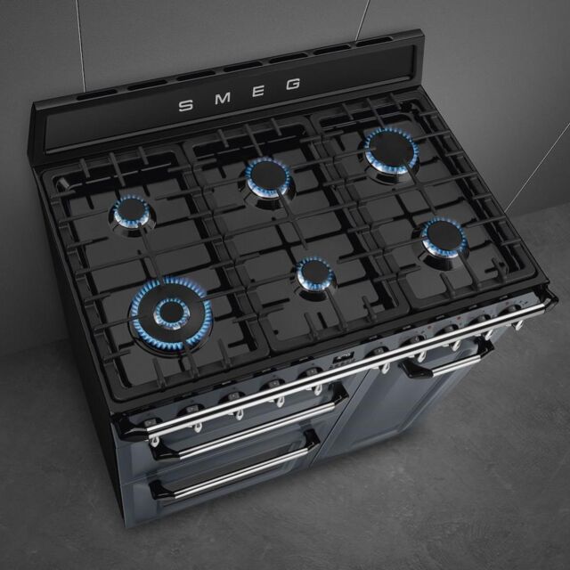 Smeg TR93GR 90cm Victoria Dual Fuel Range Cooker, Slate Grey
