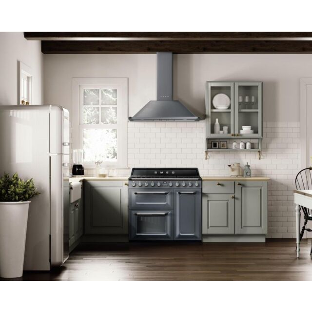 Smeg TR93GR 90cm Victoria Dual Fuel Range Cooker, Slate Grey