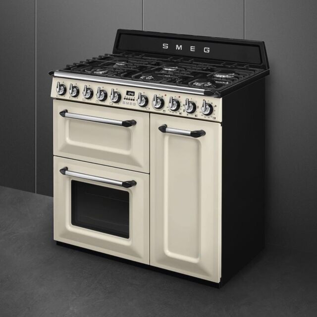Smeg TR93P 90cm Victoria Dual Fuel Range Cooker, Cream