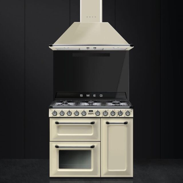 Smeg TR93P 90cm Victoria Dual Fuel Range Cooker, Cream